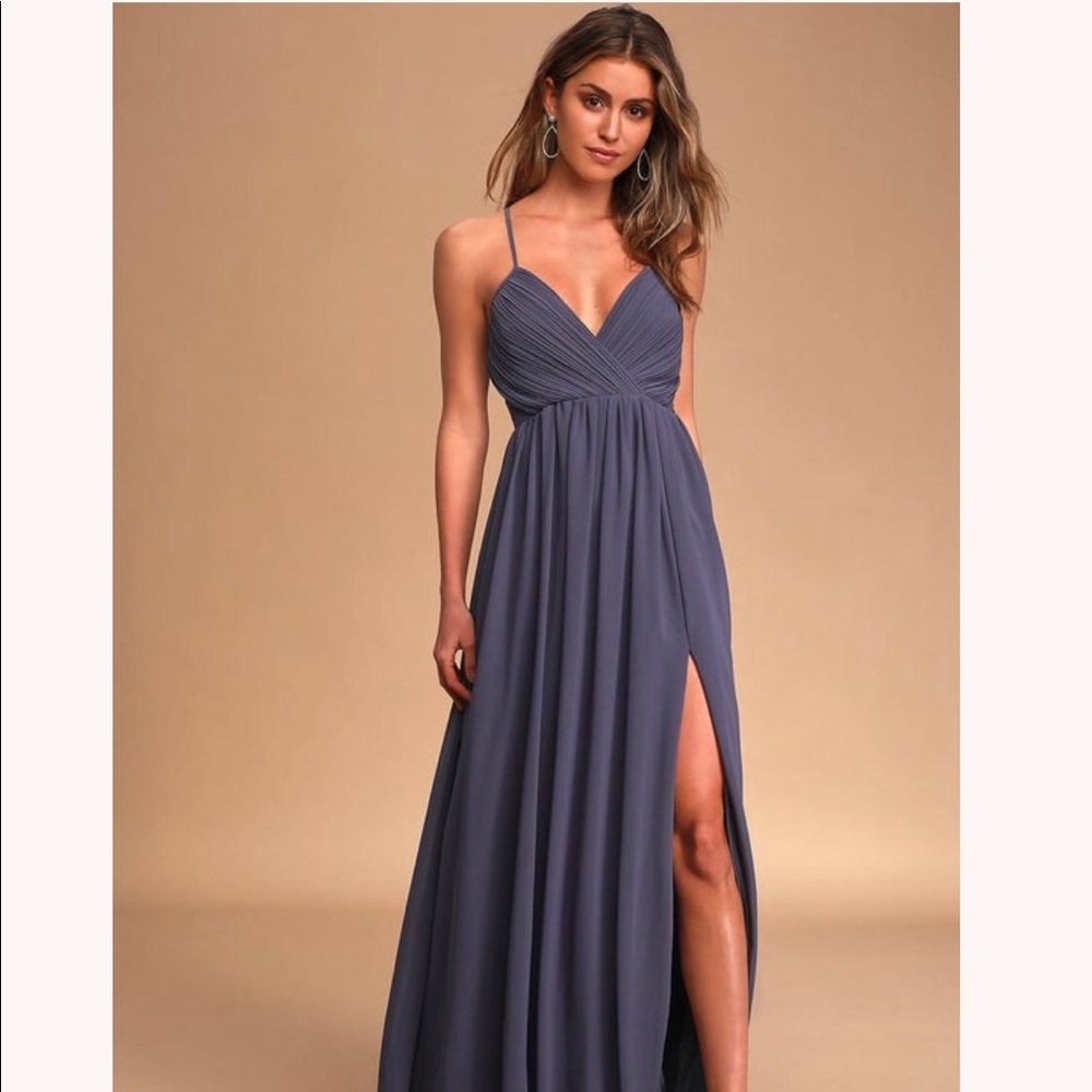 Denim blue pleated maxi dress